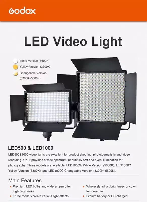 مصباح فيديو LED ثنائي اللون Godox LED1000C 3