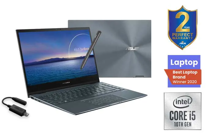 لاب توب اسوس زينبوك Flip 13-UX363JA-EM141T، بمعالج من الجيل العاشر، Intel Core i5، رام 8 جيجابايت، 512 جيجابايت SSD هارد، Integrated Intel® CPU، شاشة 13.3 بوصة FHD، ويندوز، رمادي