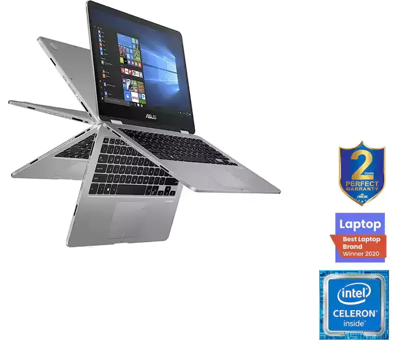 لاب توب اسوس فيفو بوك فليب 14 TP401MA-EC320T، بمعالج من الجيل الرابع، Intel Celeron N4020، رام 4 جيجابايت، 128 جيجابايت EMMC هارد، Intel UHD، شاشة 14 بوصة FHD، ويندوز، رمادي 1